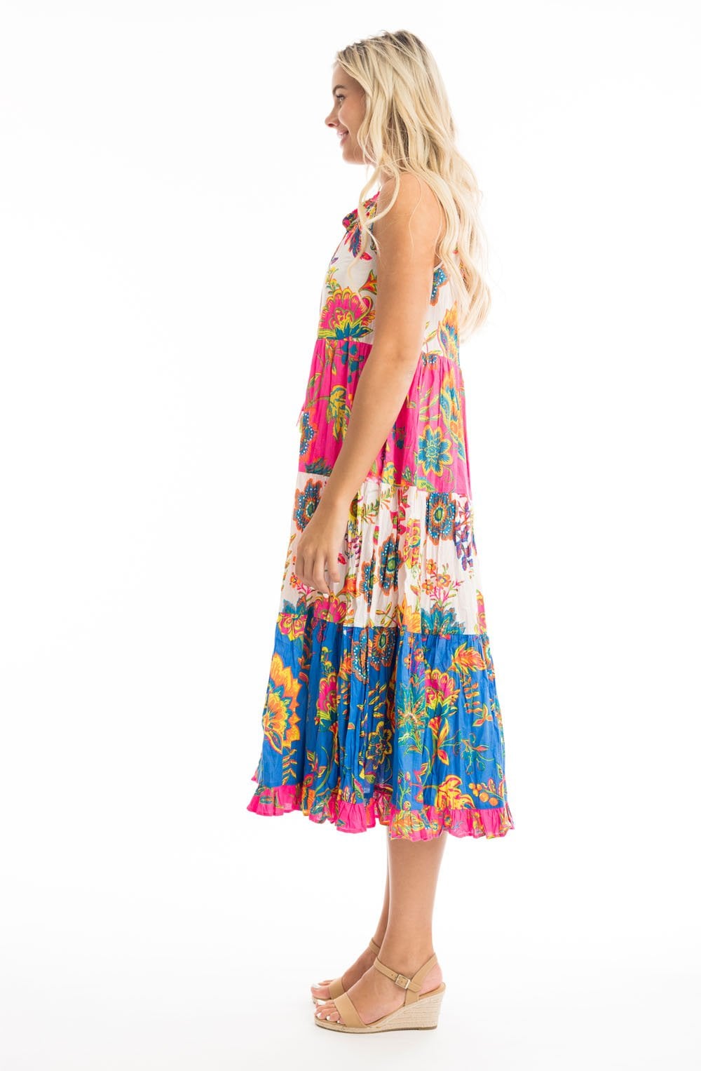 Le Monre Vibrant Mix Tiered Midi Dress