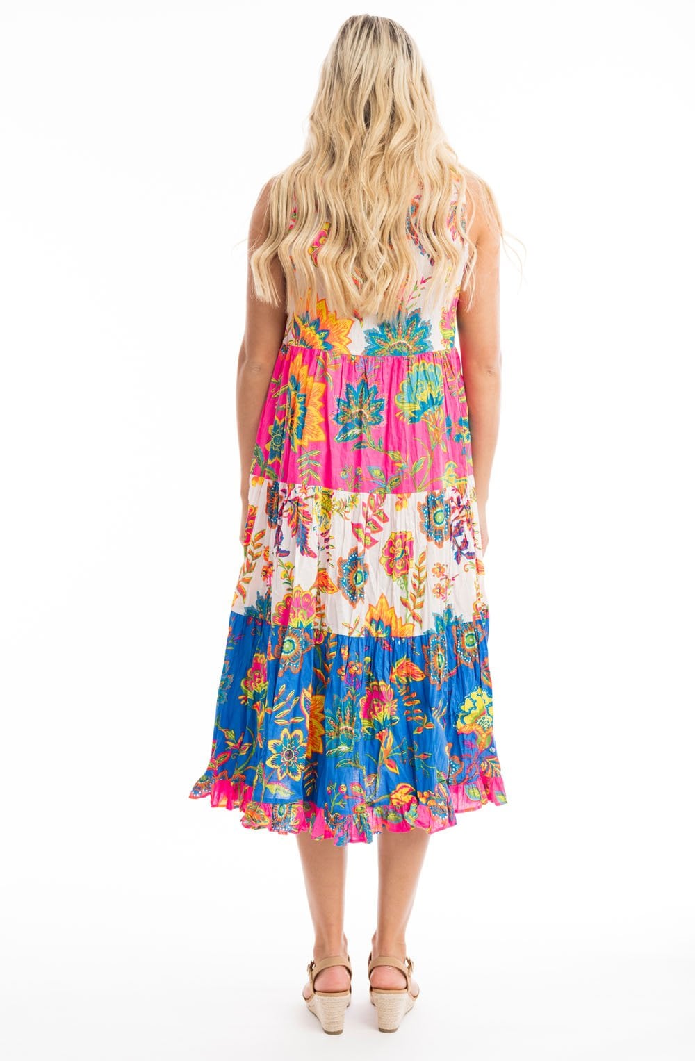 Le Monre Vibrant Mix Tiered Midi Dress