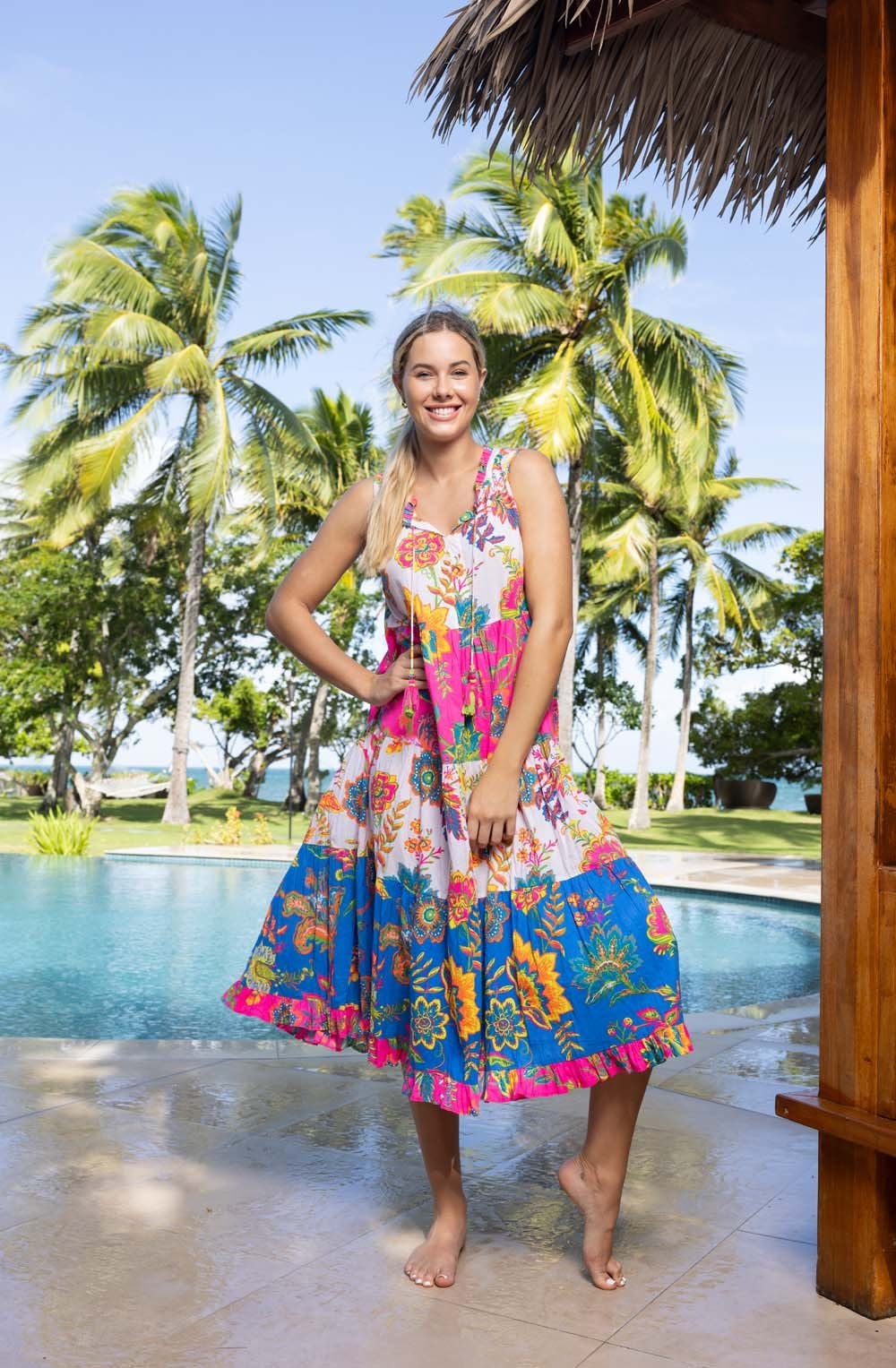 Le Monre Vibrant Mix Tiered Midi Dress