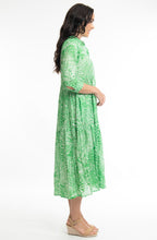 Leros Green Tiered Crinkle Button Down Dress