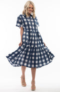 Manchester Navy Gingham Tiered Dress