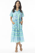 Montevideo Aqua Collared Dress