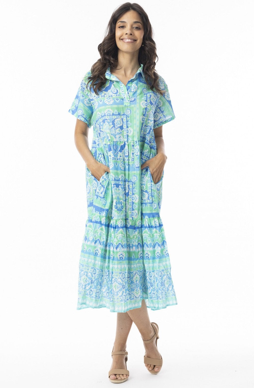 Montevideo Aqua Collared Dress