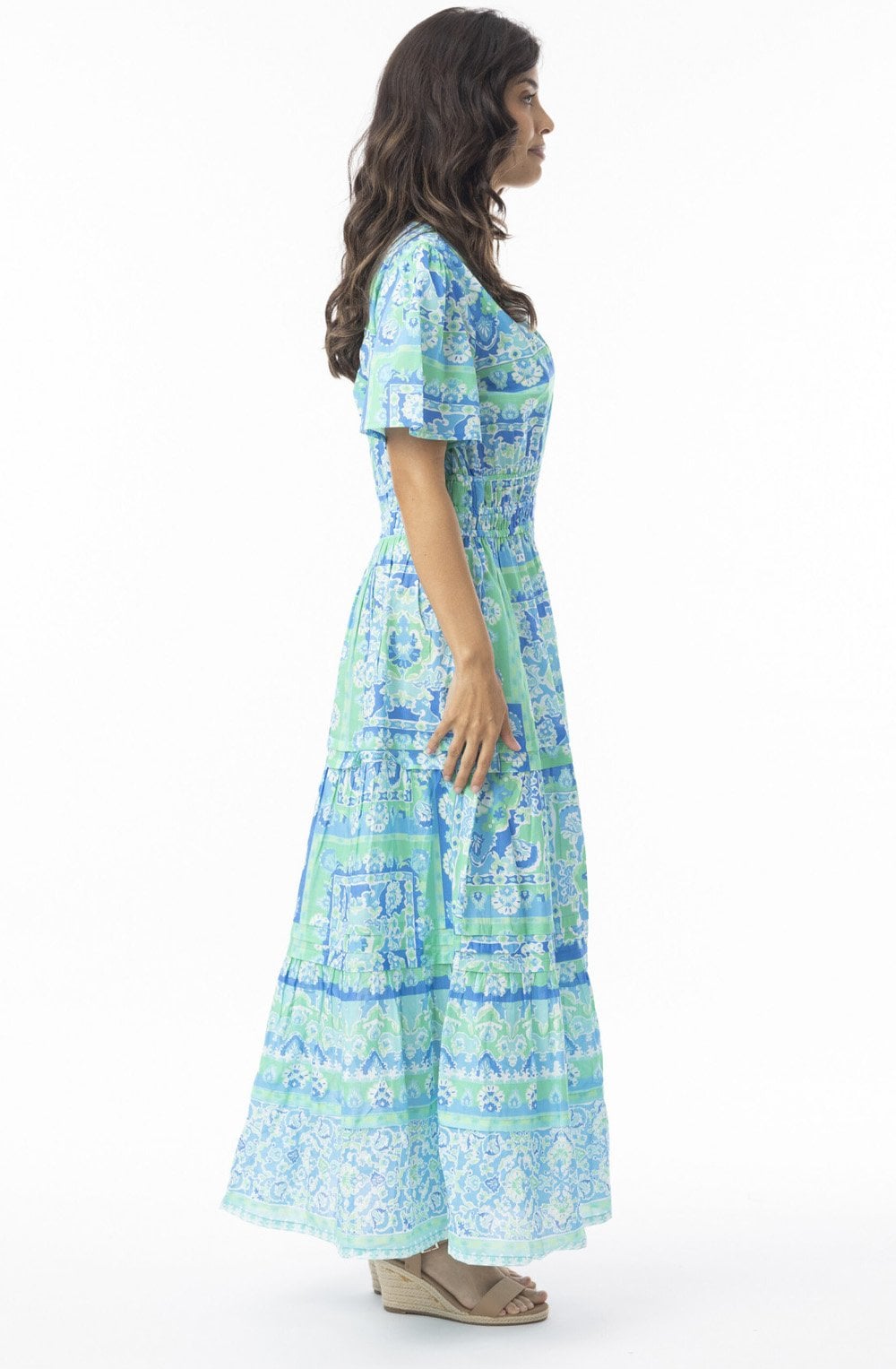 Montevideo Aqua Ruched Waist Midi Dress