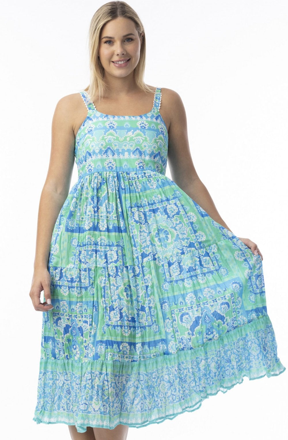 Montevideo Aqua Strappy Midi Dress