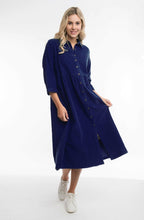 Navy Cord Collared Maxi Dress