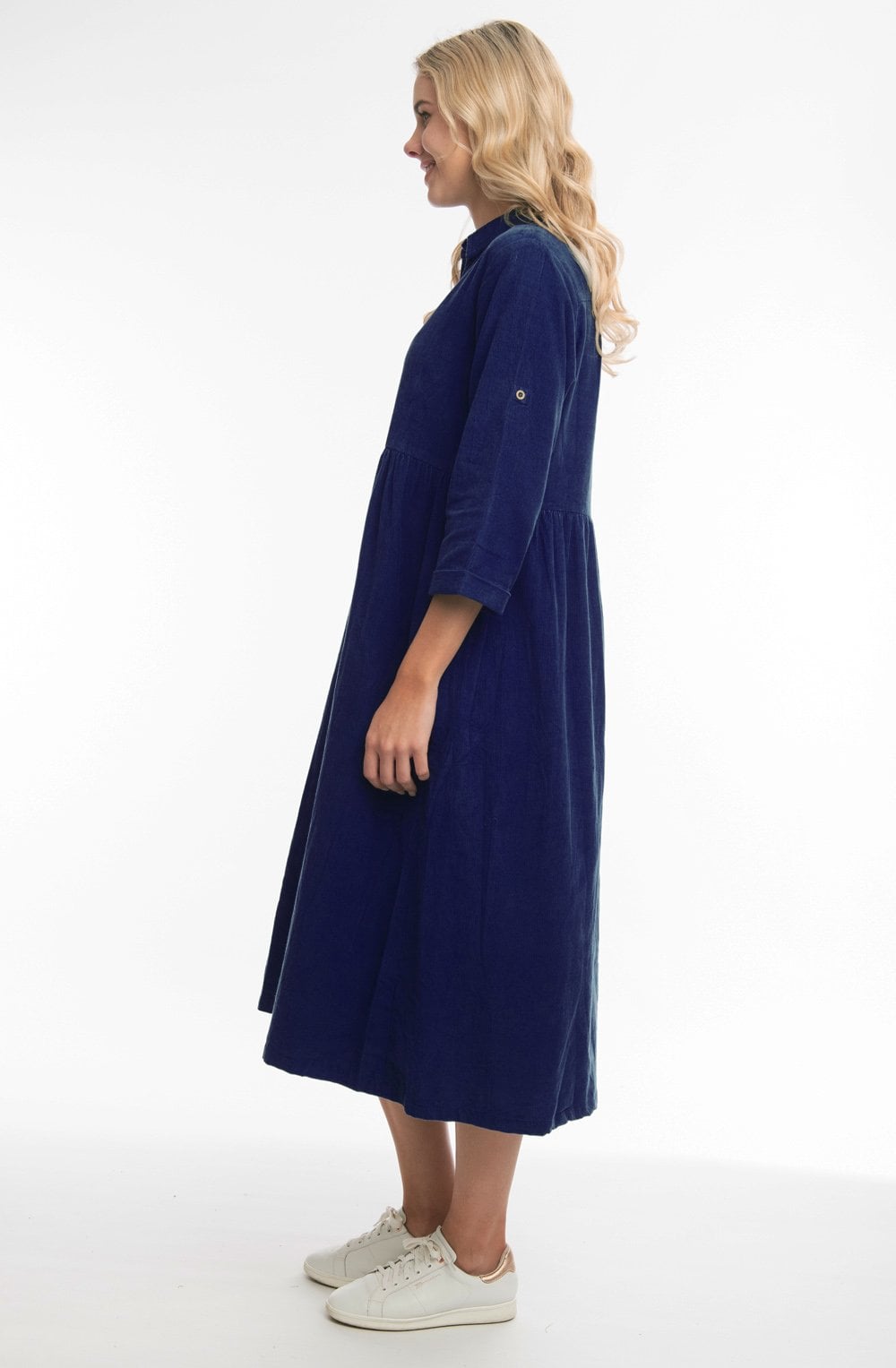 Navy Cord Collared Maxi Dress