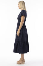 Navy Poplin Ruched Maxi Dress