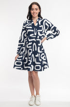 Navy Printed Cord Knee Length Layered Dress