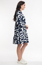 Navy Printed Cord Knee Length Layered Dress