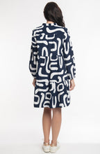 Navy Printed Cord Knee Length Layered Dress