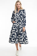 Navy Printed Cord Layered Maxi Dress