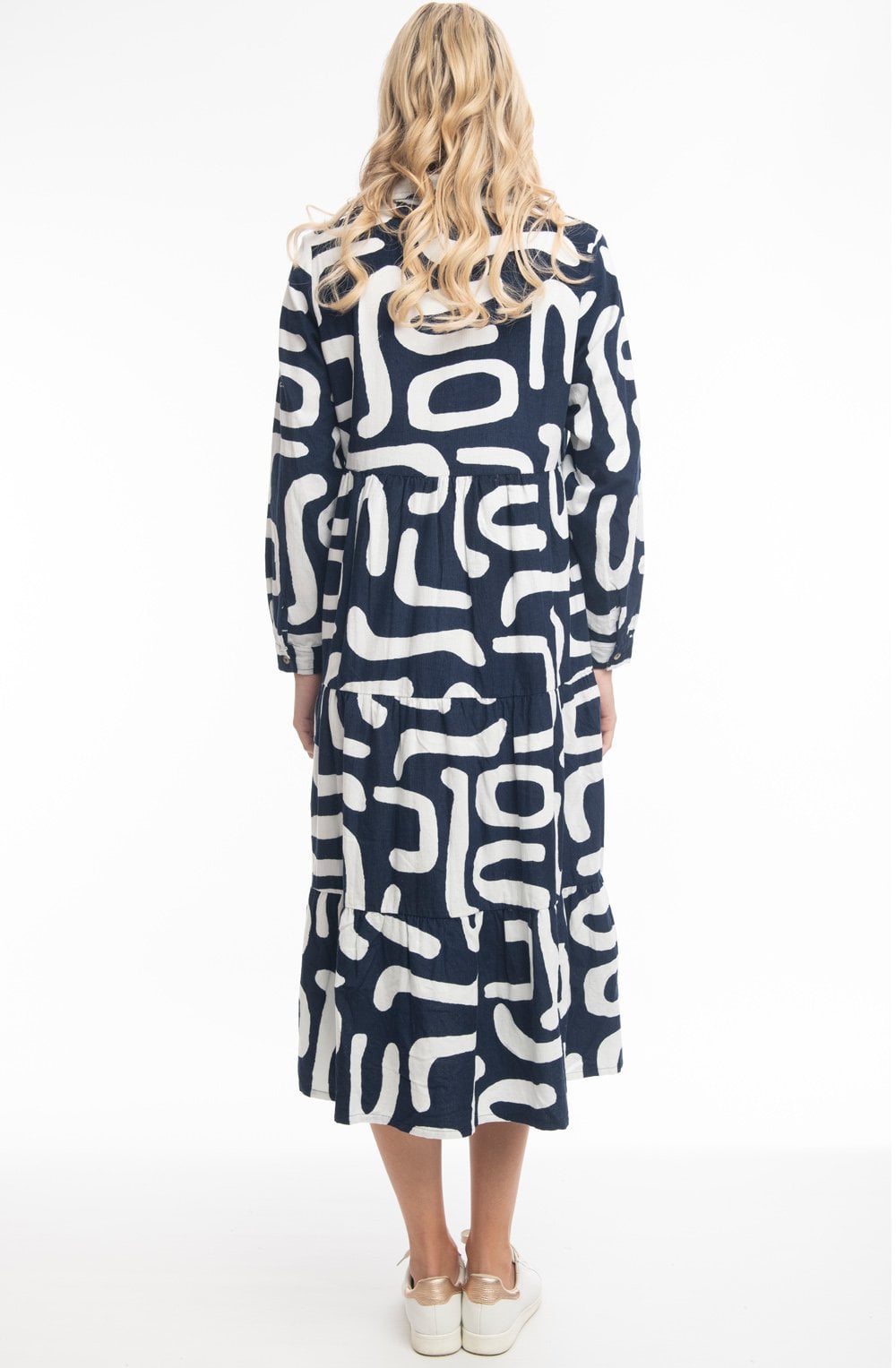 Navy Printed Cord Layered Maxi Dress