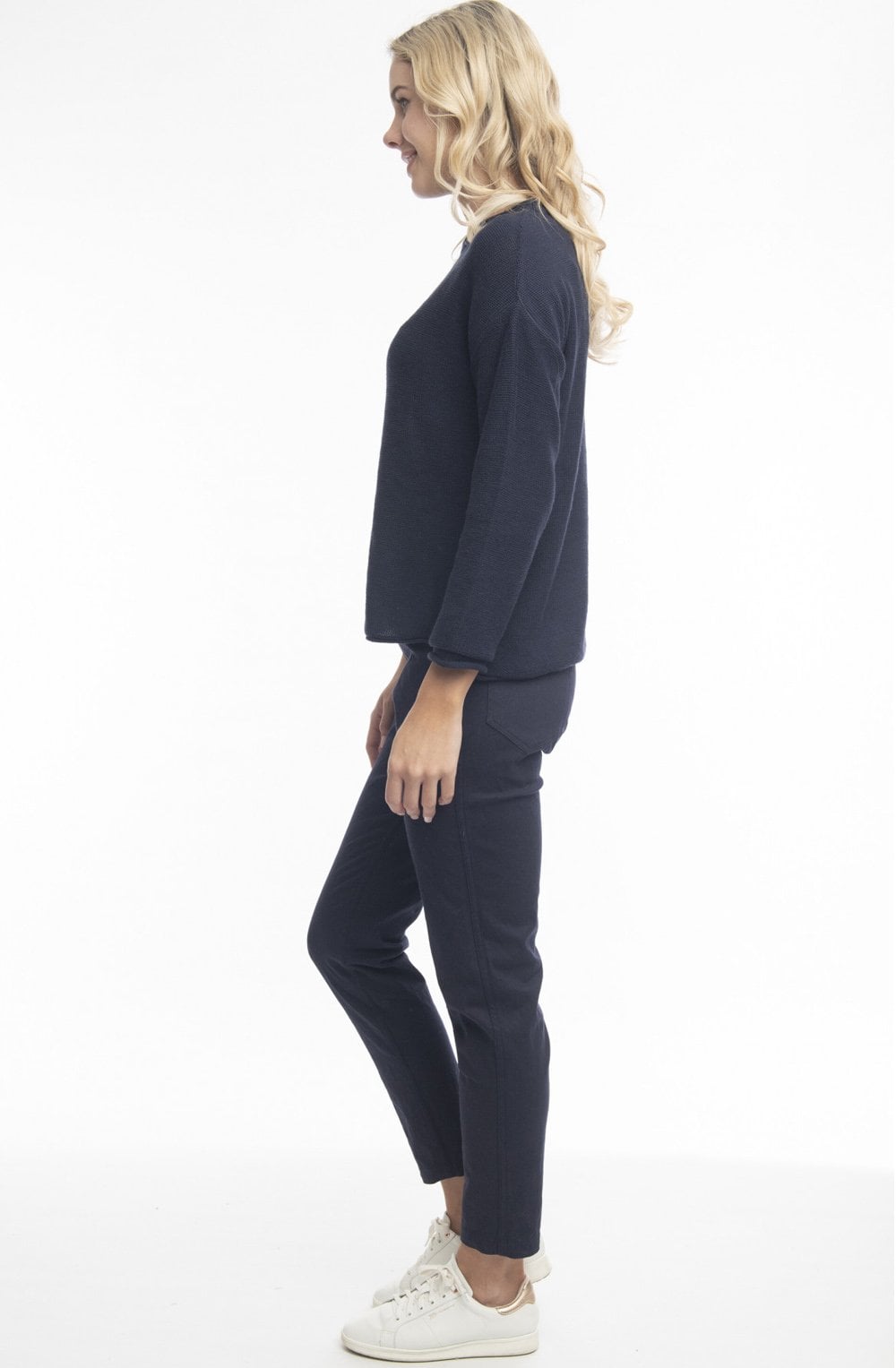 Navy Rolled Hem Sweater