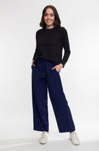 Navy Solid Cord Wide Leg Ankle Length Trousers