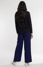 Navy Solid Cord Wide Leg Ankle Length Trousers