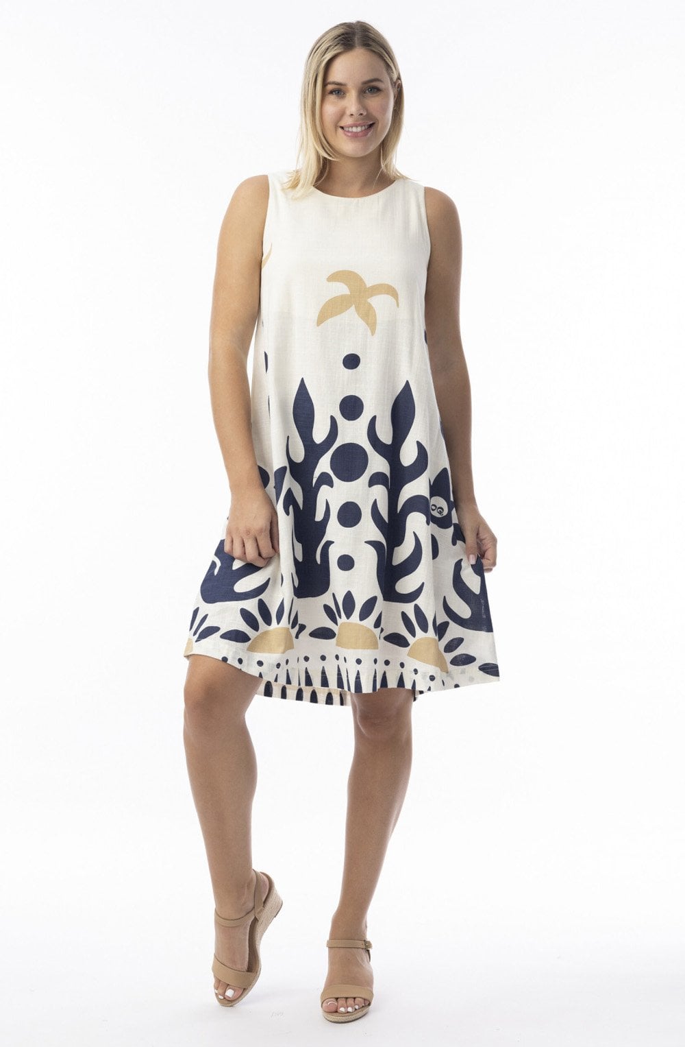 Nazca Navy Print Sleeveless Dress
