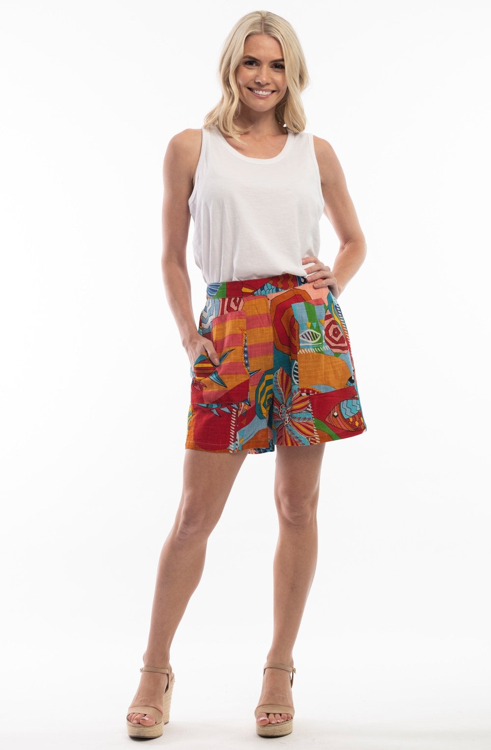 Oia Abstract Print Cotton Shorts