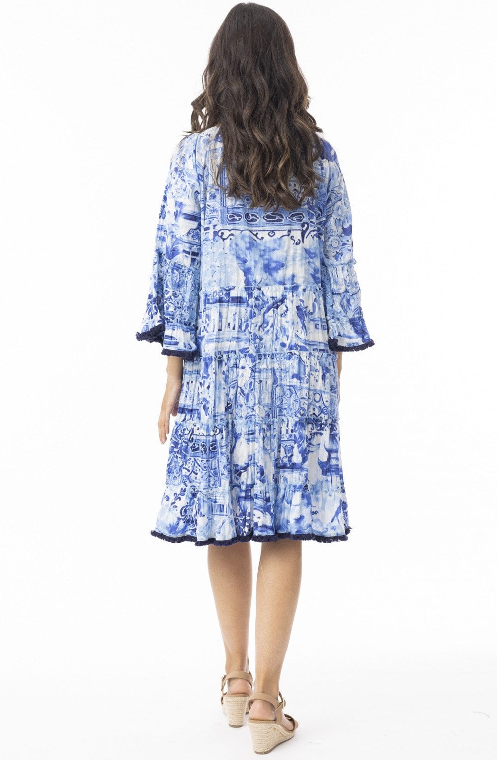 Okayama Frill Blue Print Dress