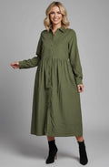 Olive Corduroy Collared Maxi Dress