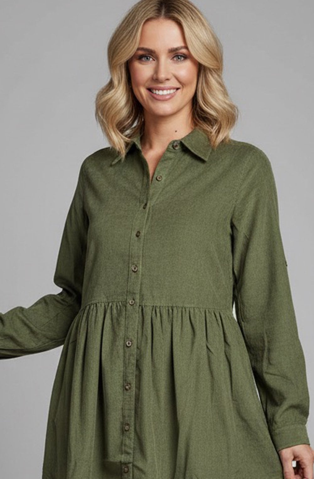 Olive Corduroy Collared Maxi Dress