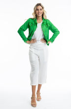 Parakeet Green Linen Blend Frayed Jacket