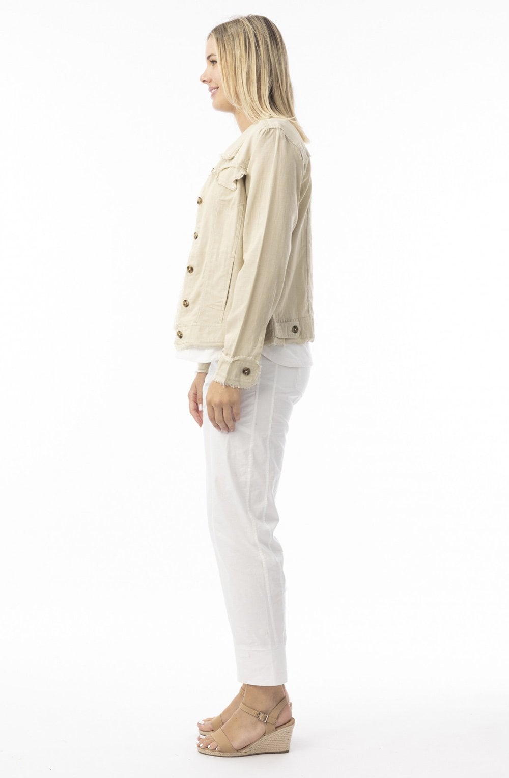 Sand Linen Mix Frayed Jacket