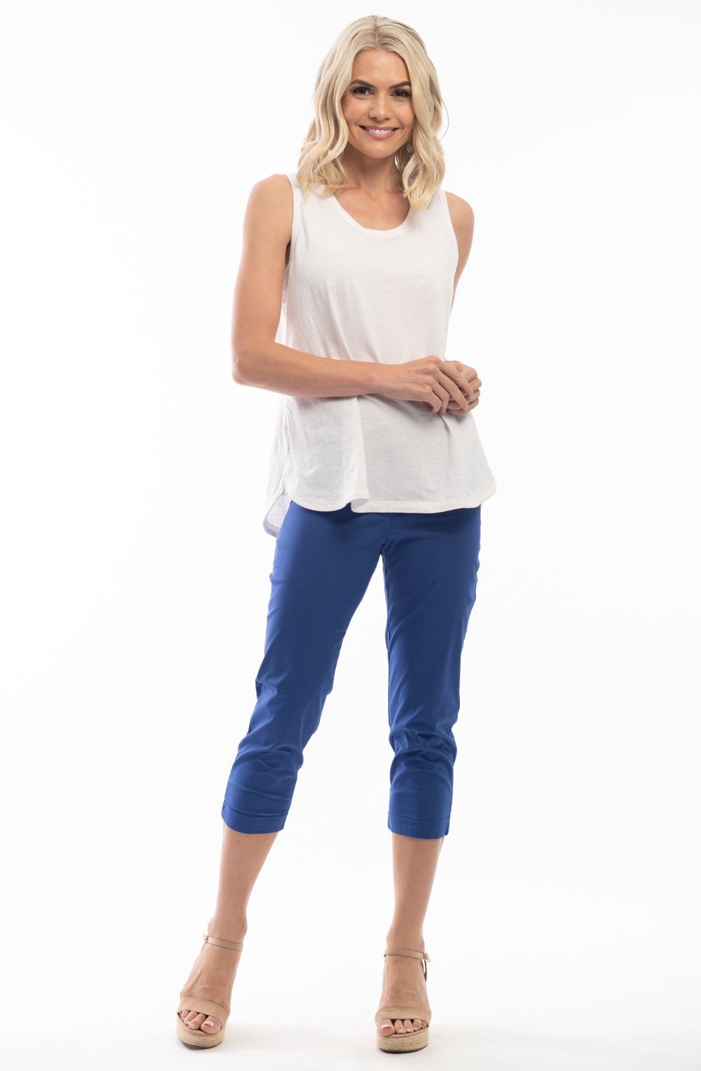 Satin Blue Bangalene Capri Trousers