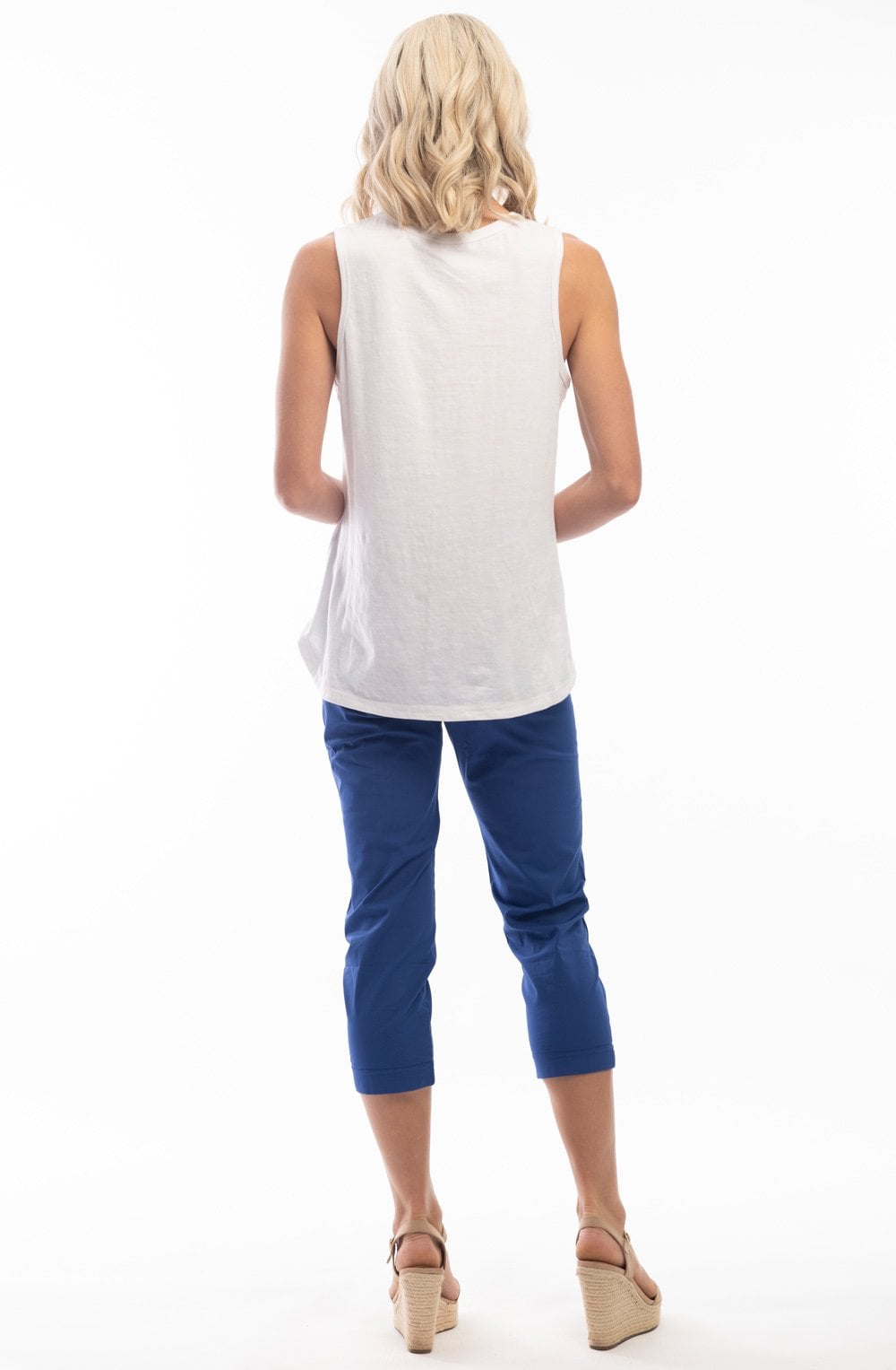 Satin Blue Bangalene Capri Trousers