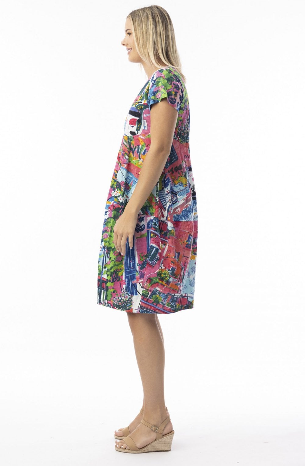 Scooter Print Cotton Jersey Bubble Dress