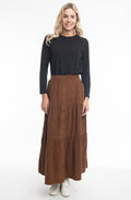 Solid Tan Cord Layered Maxi Skirt