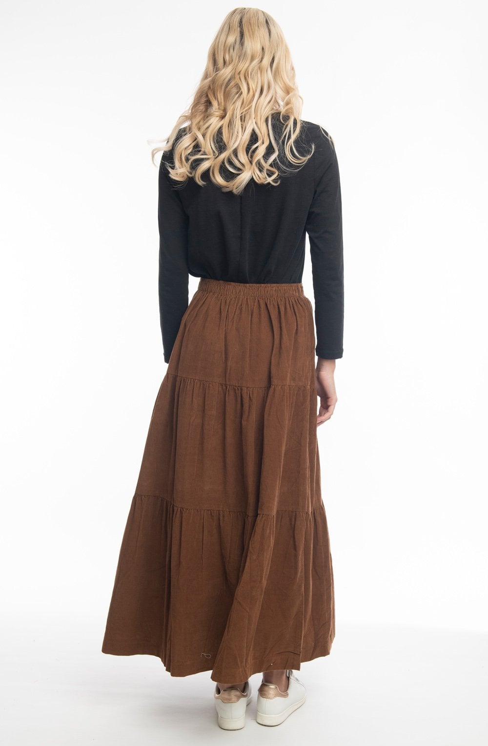 Solid Tan Cord Layered Maxi Skirt