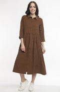 Tan Cord Collared Maxi Dress