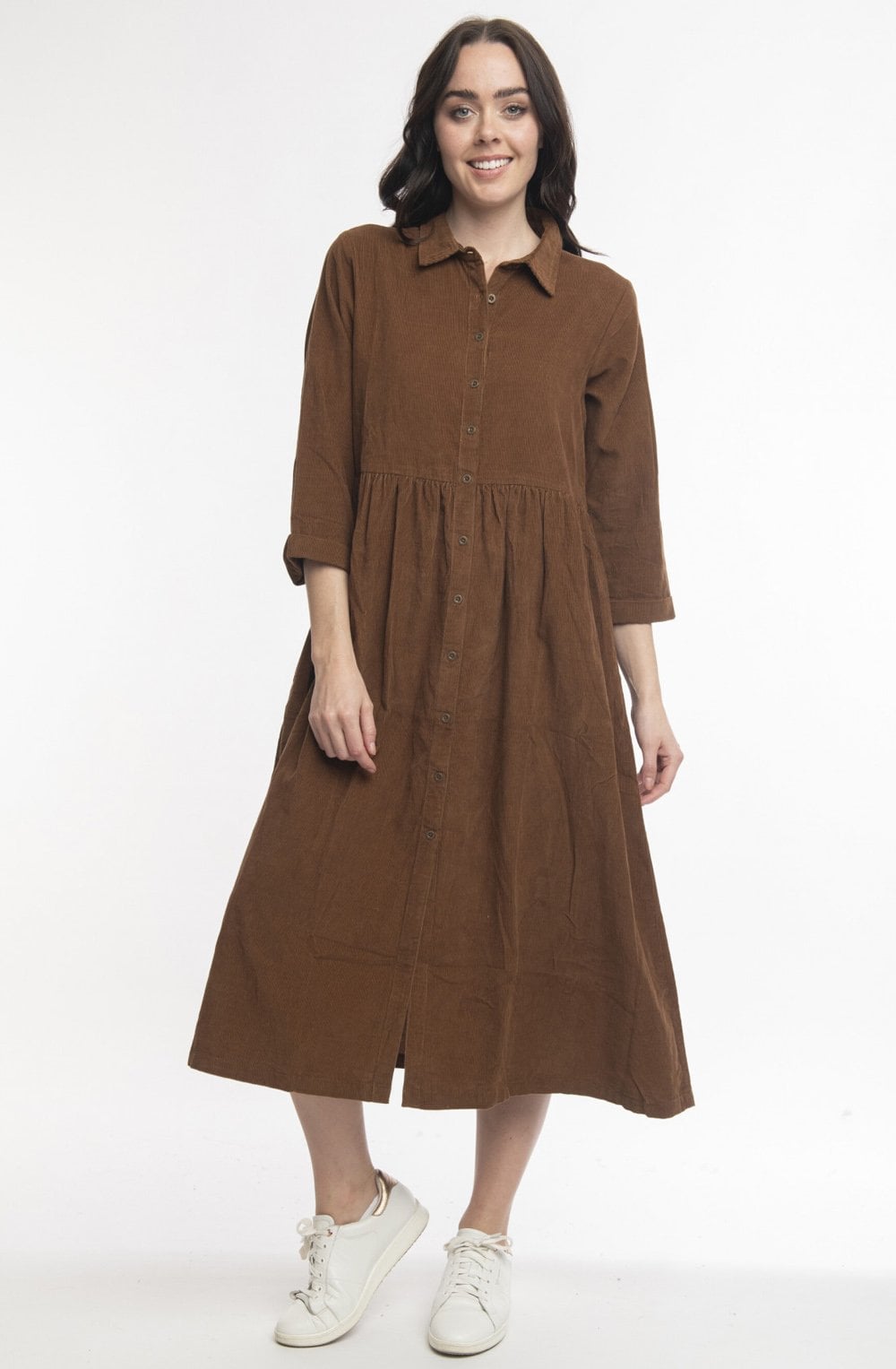 Tan Cord Collared Maxi Dress