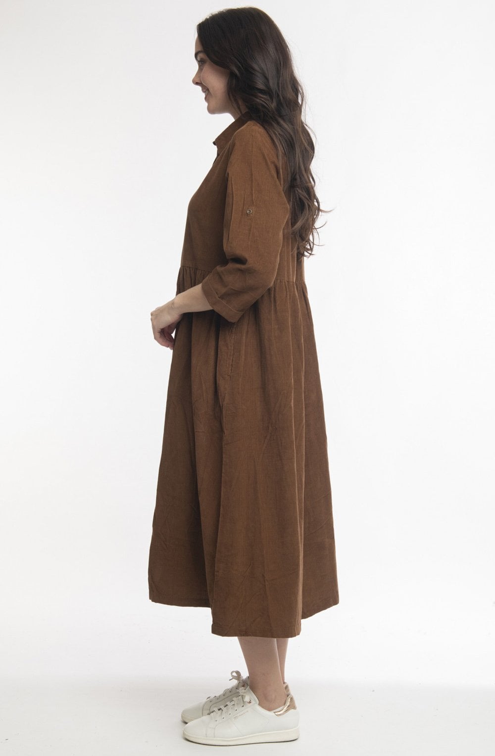 Tan Cord Collared Maxi Dress