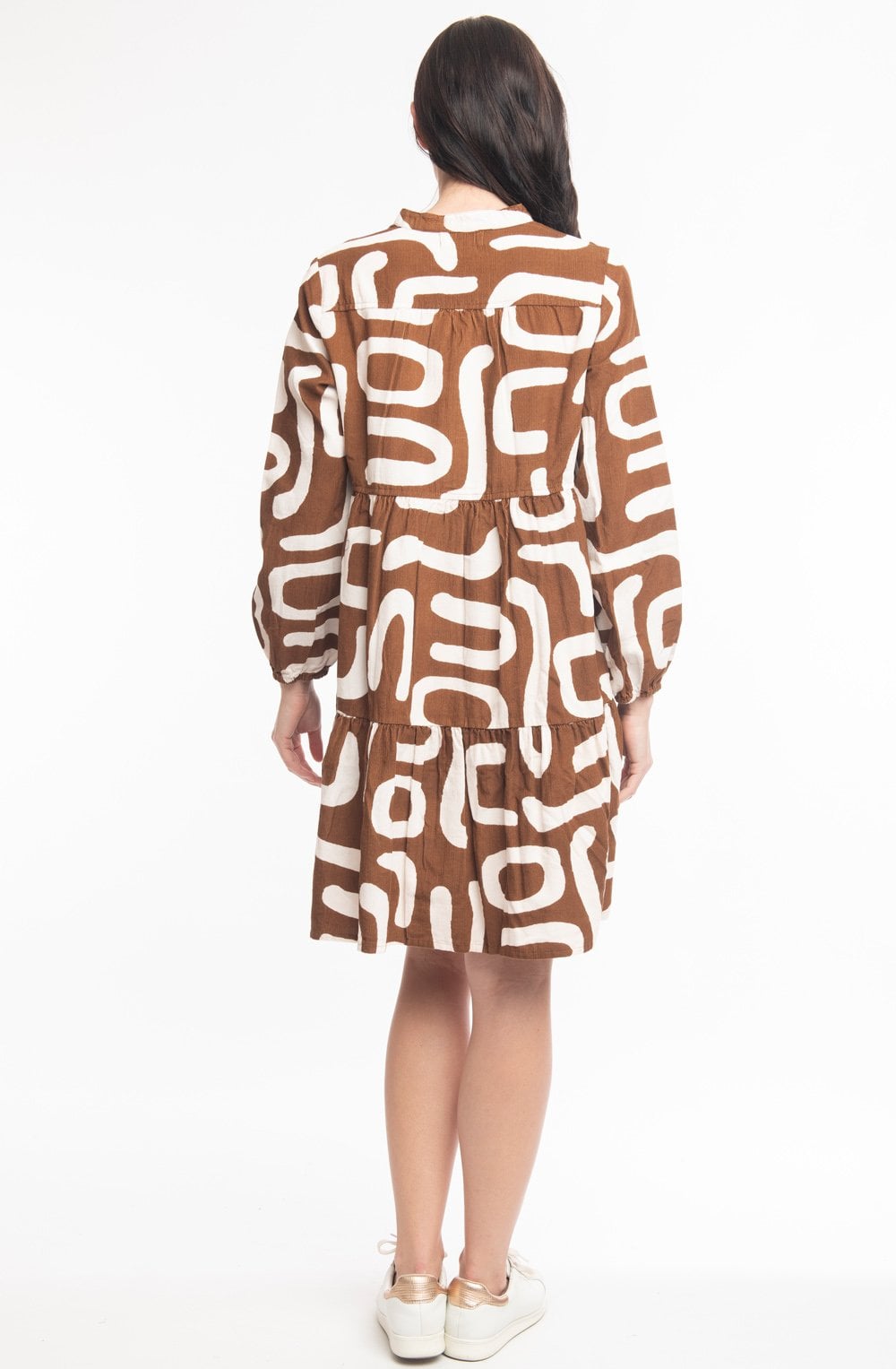 Tan Printed Cord Knee Length Layered Dress