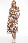 Tan Printed Cord Layered Maxi Dress