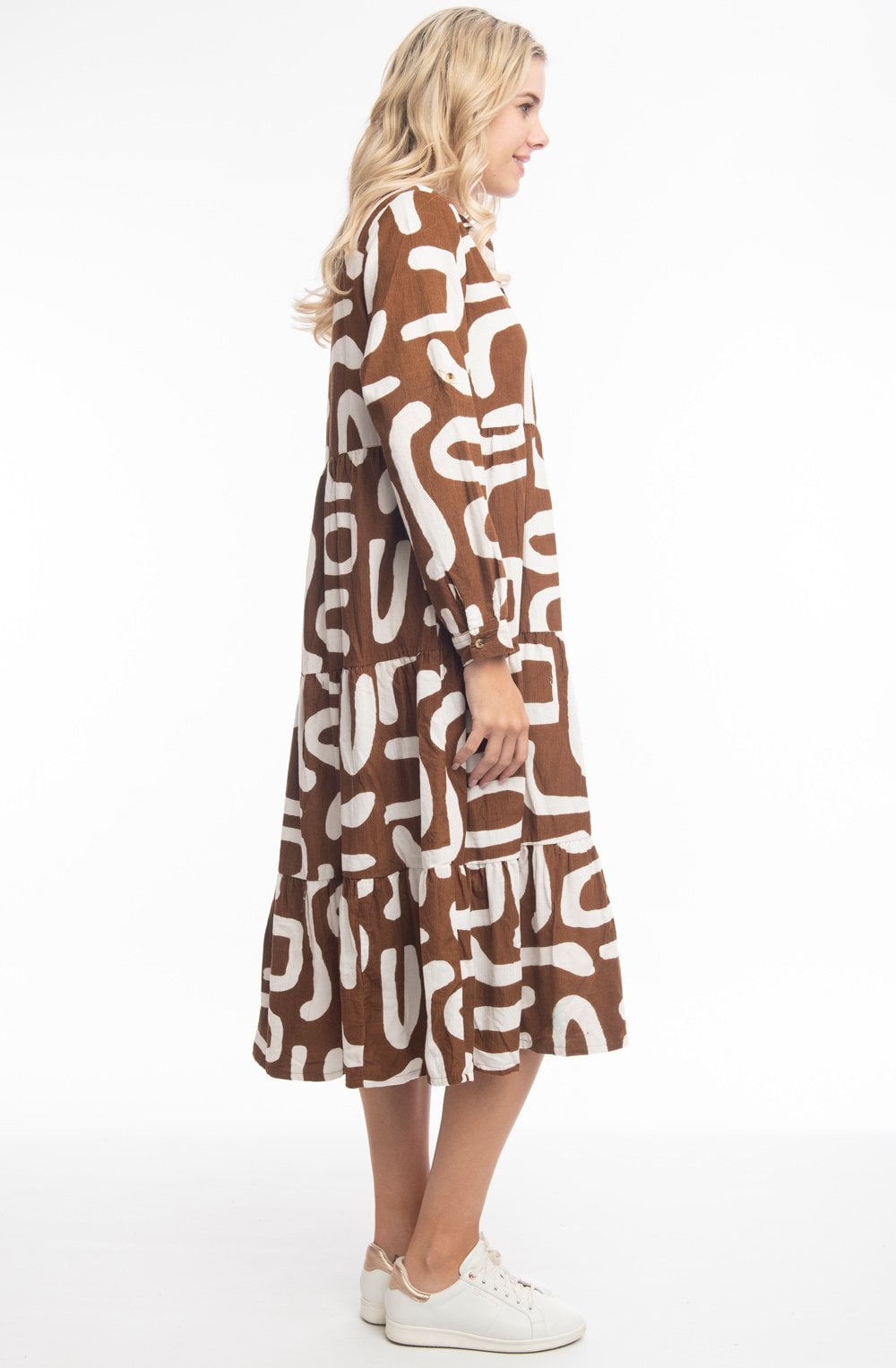 Tan Printed Cord Layered Maxi Dress