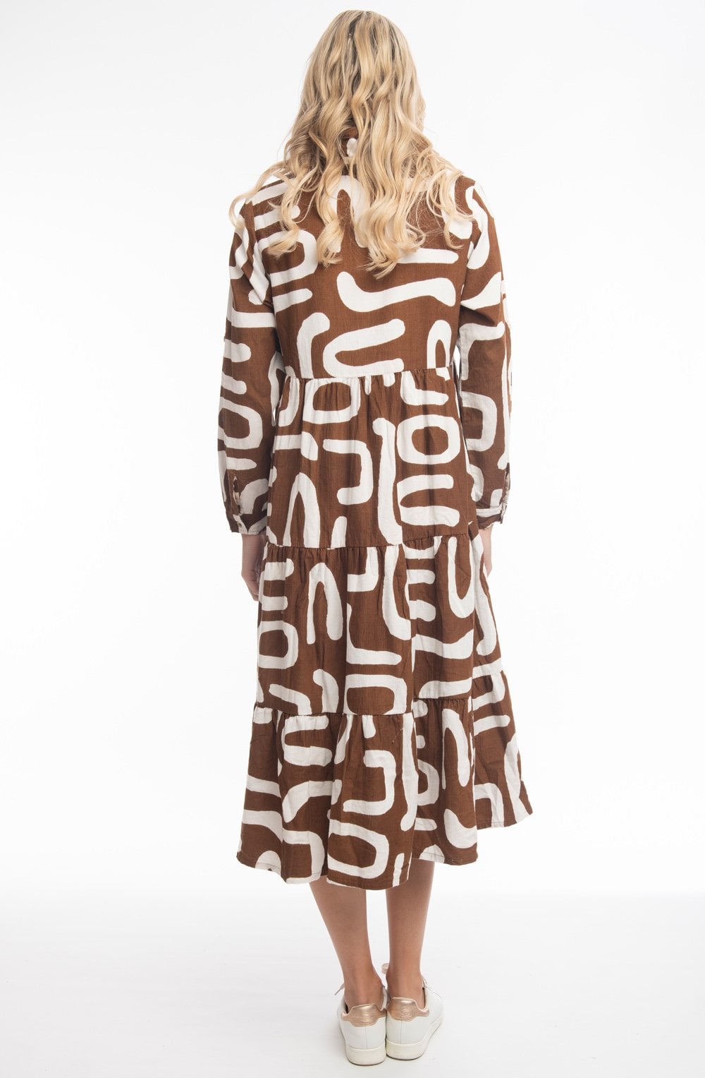 Tan Printed Cord Layered Maxi Dress