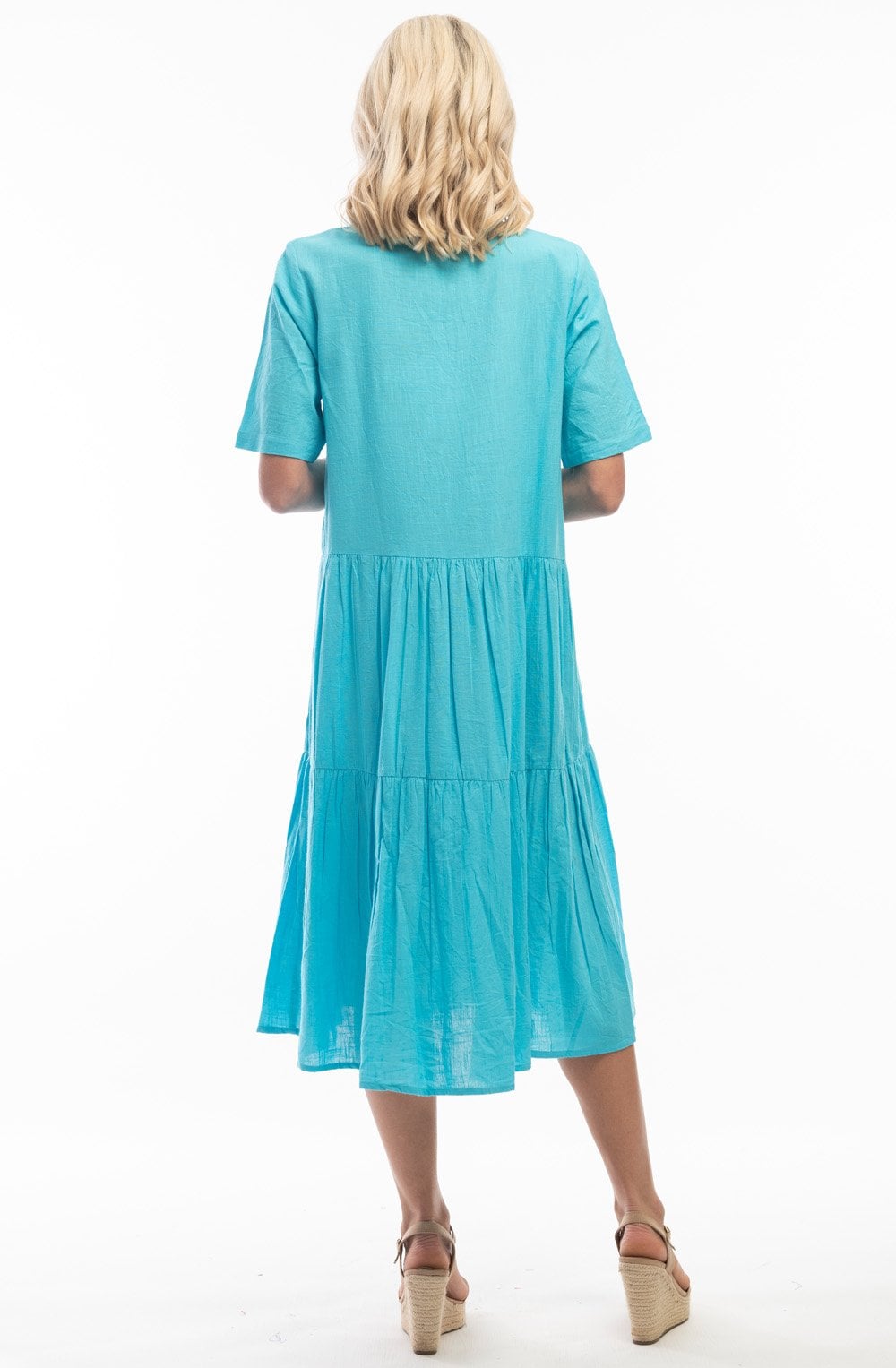 Turquoise Cotton Tiered Midi Dress