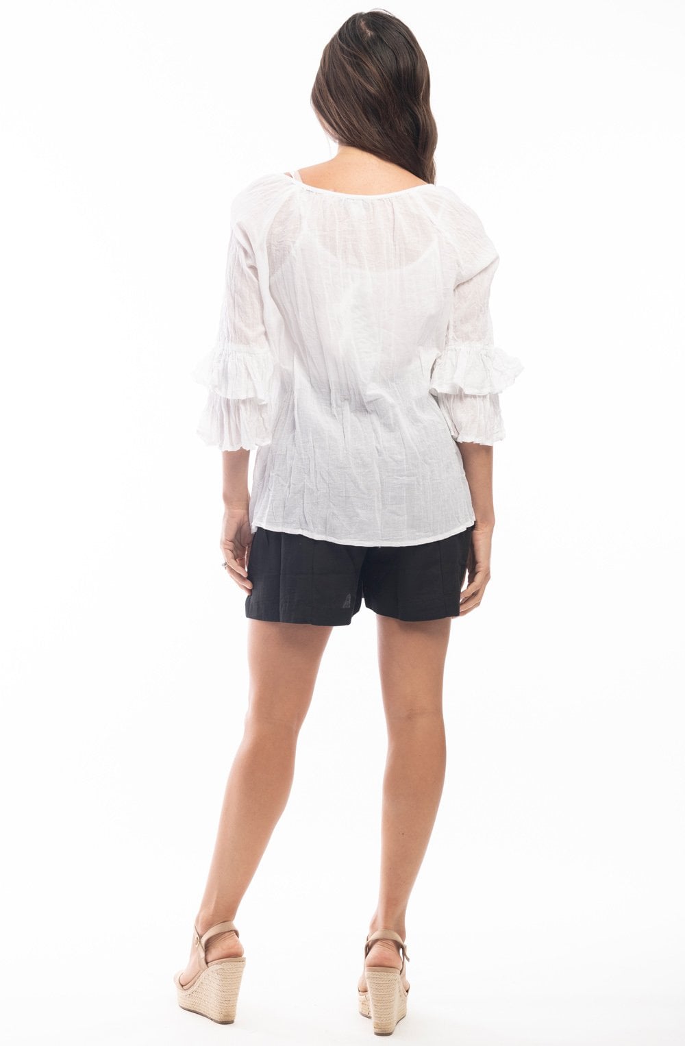White Frill Sleeve Cotton Top