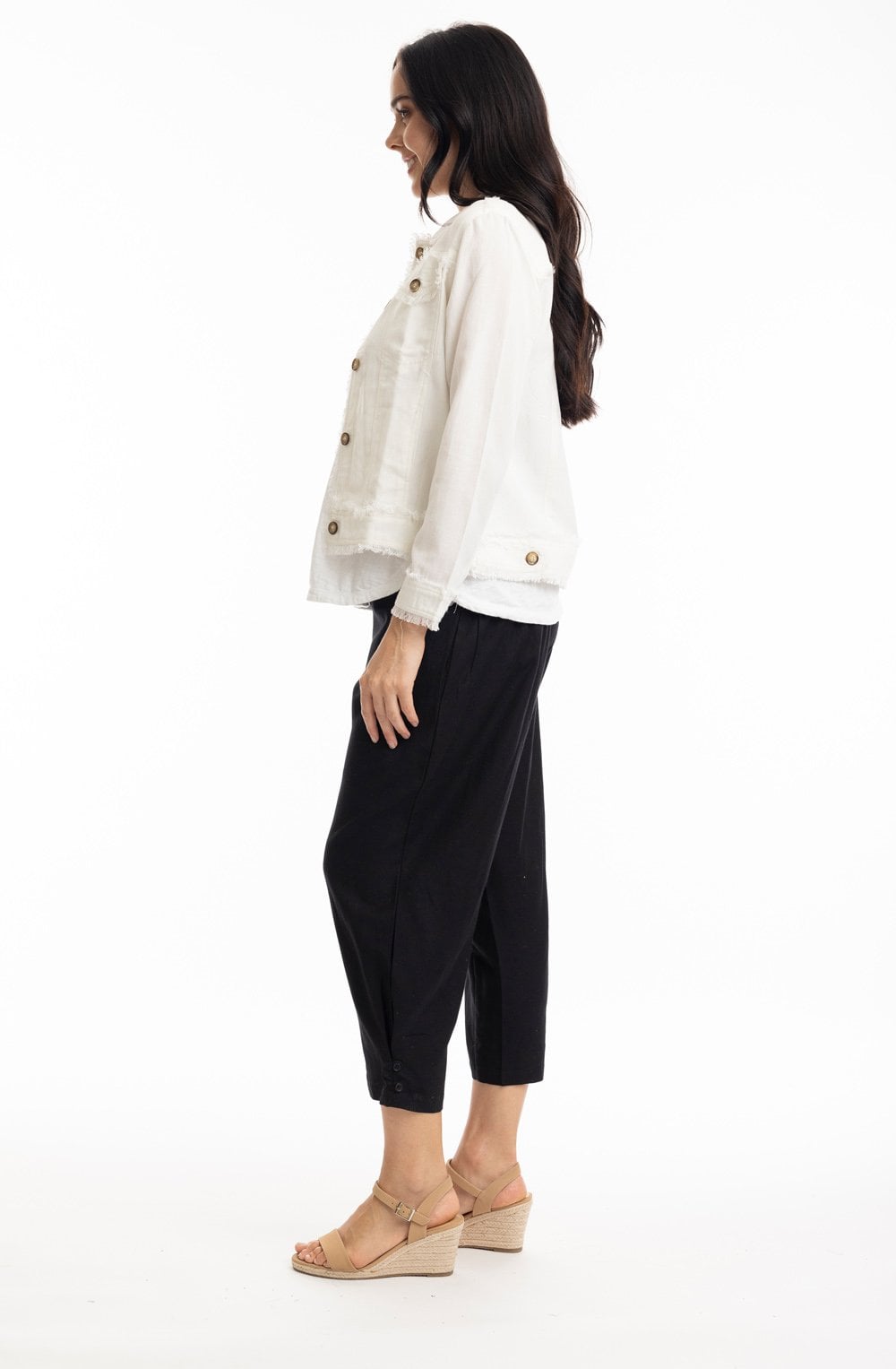 White Linen Blend Frayed Jacket