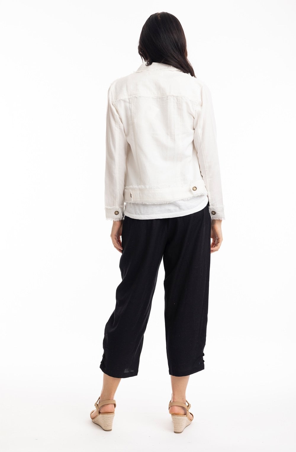White Linen Blend Frayed Jacket