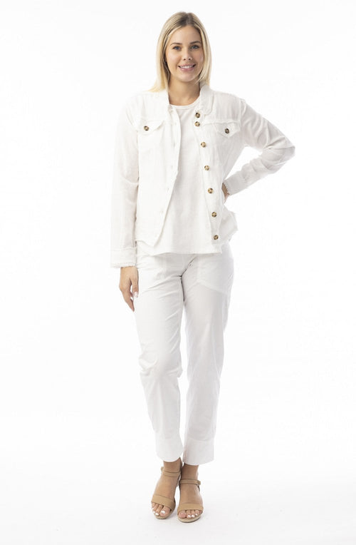 White Linen Mix Frayed Jacket