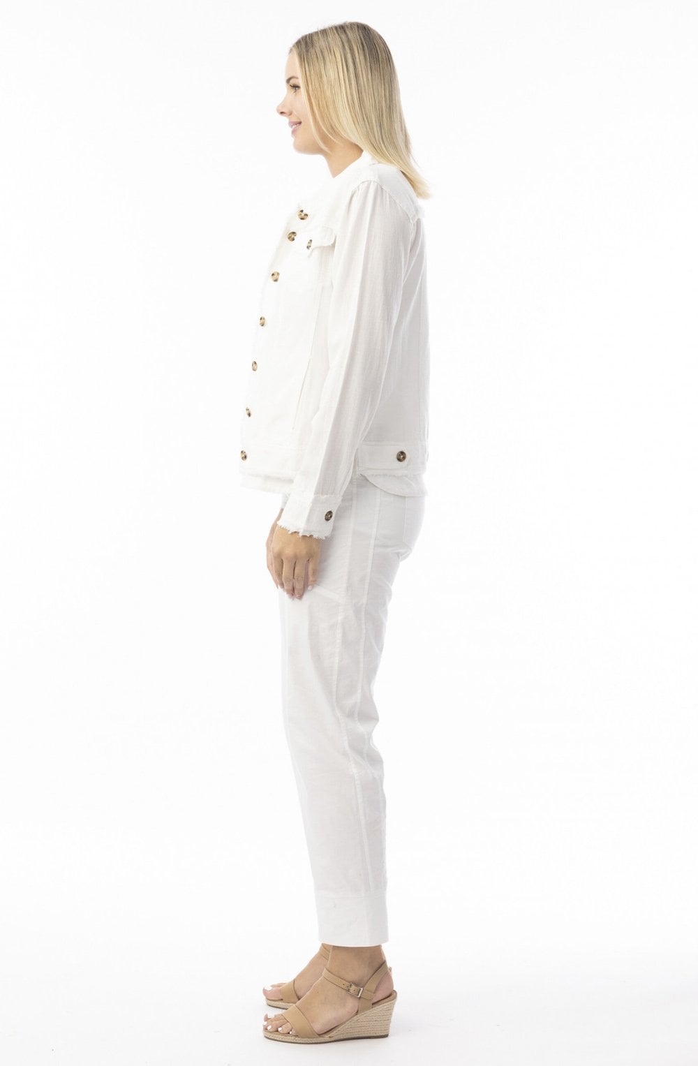 White Linen Mix Frayed Jacket