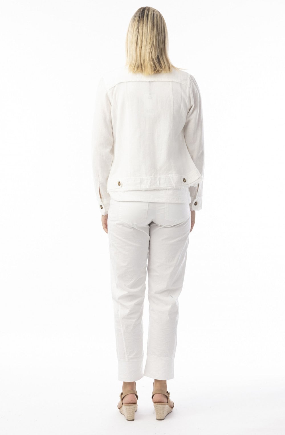 White Linen Mix Frayed Jacket