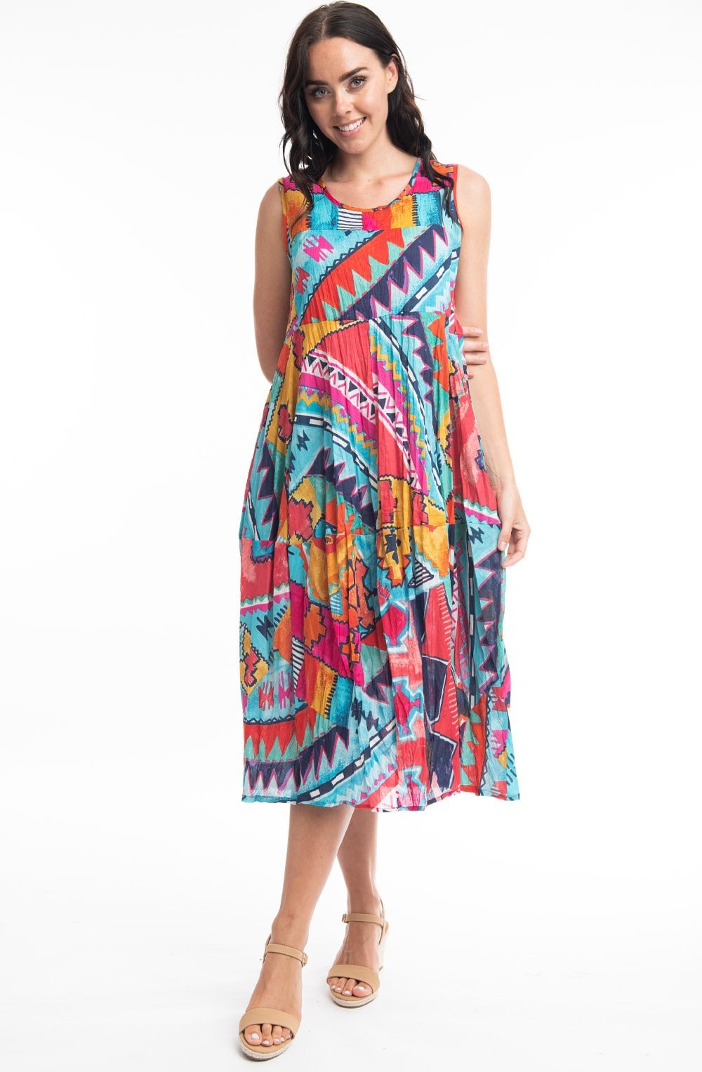 Zio Red Aztec Sleeveless Bubble Dress