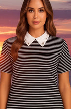 Black and White Striped Diamanté Collar T Shirt