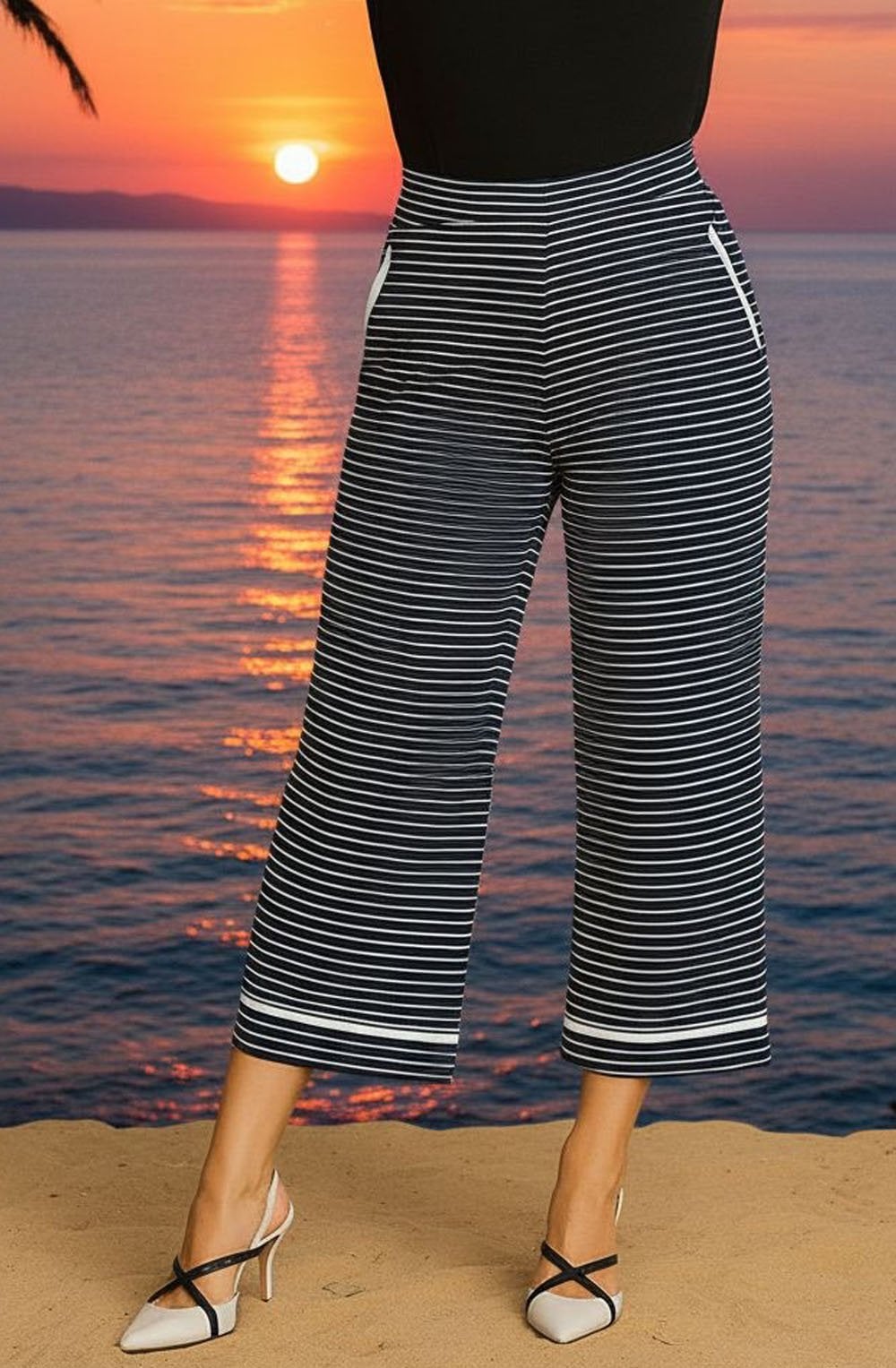 Black and White Striped Wide Leg Trousers