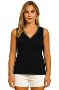 Black Ribbed Vest Top With Detailed Edging